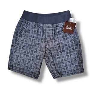 Tea Collection Boys Trucker Shorts Size 6-12M Blue Chambray Linen Cotton Pull On
